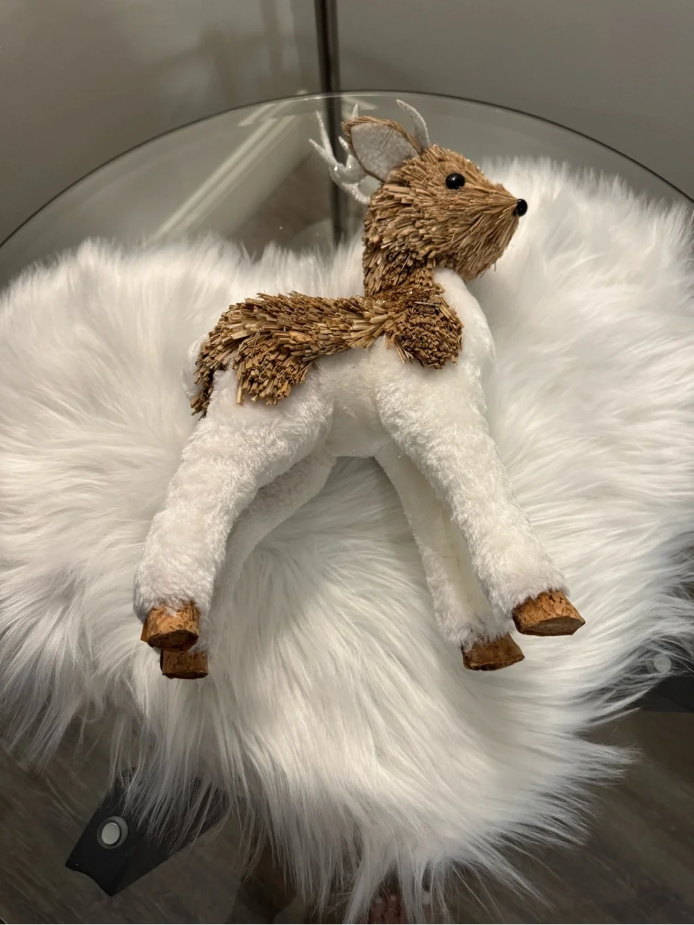 Festive White and Brown Deer Figurine with Glitter Antlers